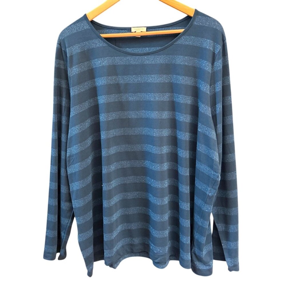 NWT Talbots Plus Size 3X Blue Striped Metallic Shimmer Long Sleeve Top Casual